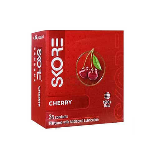 Skore Cherry Flavored 1500+ Dotted with Extra Lubrication Condom - 3Pcs Pack New(India)