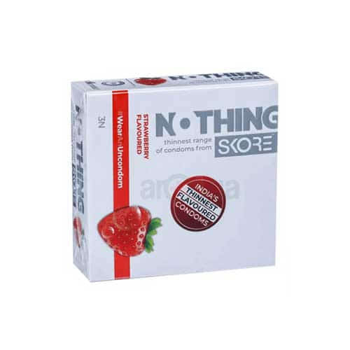 Skore Nothing Thinnest Strawberry Flavoured Condoms 3's Pack